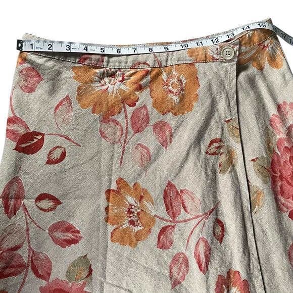 Eddie Bauer 100% Linen Floral Maxi Wrap Skirt Neutral Boho Lightweight Size 8 - Picture 7 of 10